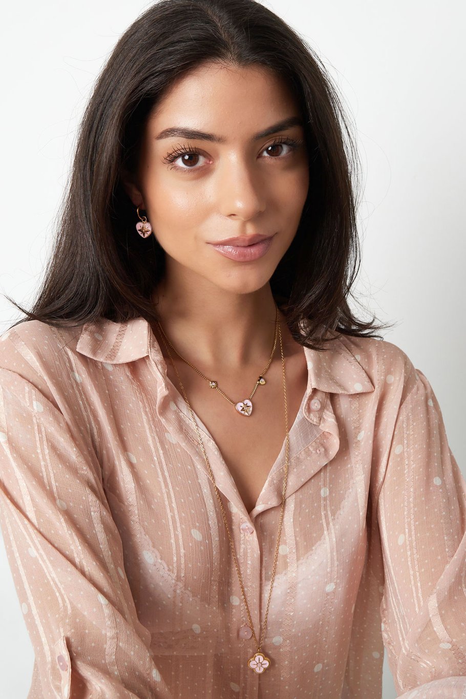 Lange ketting klaver ROZE