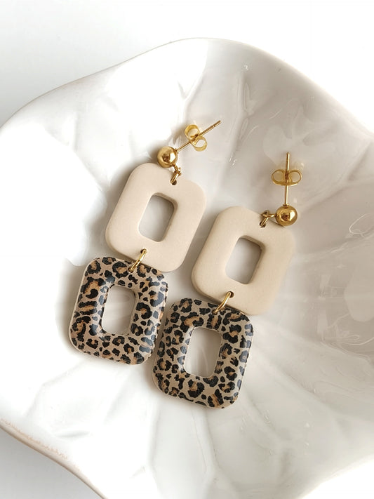 Polymeerklei oorbellen panter vierkant