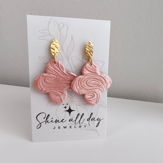 Polymeerklei oorbellen klaver rosé goud