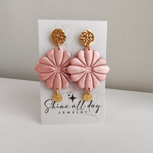 Polymeerklei oorbellen dahlia rosé goud